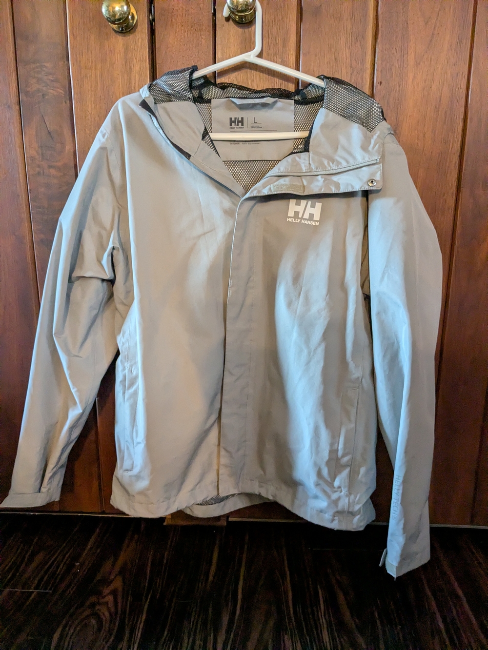 New Helly Hansen Light Gray Men's Waterproof Raincoat with Hood Size Large